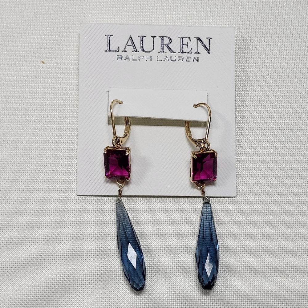 NWT Ralph Lauren Gold-Tone Color Stone Double Drop Earrings